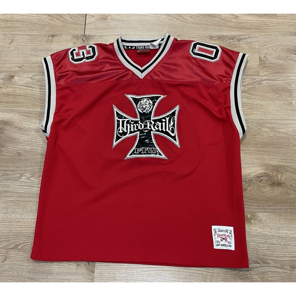 Vintage Third Rail Basketbal Jersey XL Red Graffiti Hip Hop Devil Streetwear Y2K
